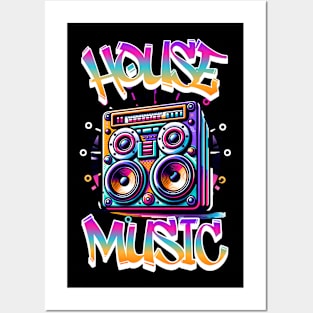 HOUSE MUSIC  - Graffiti Speaker (white/pink/gold) Posters and Art